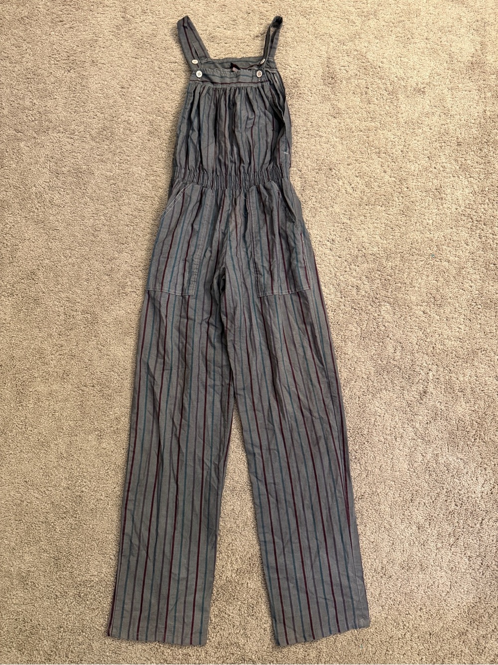 Vintage Fast Lane of California Overalls Women’s Size M Stripe Gray Jumpsuit